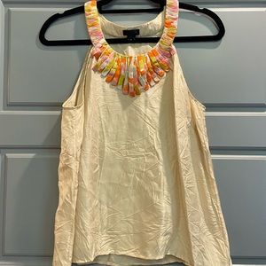 J Crew 100% silk tank with colorful neckline